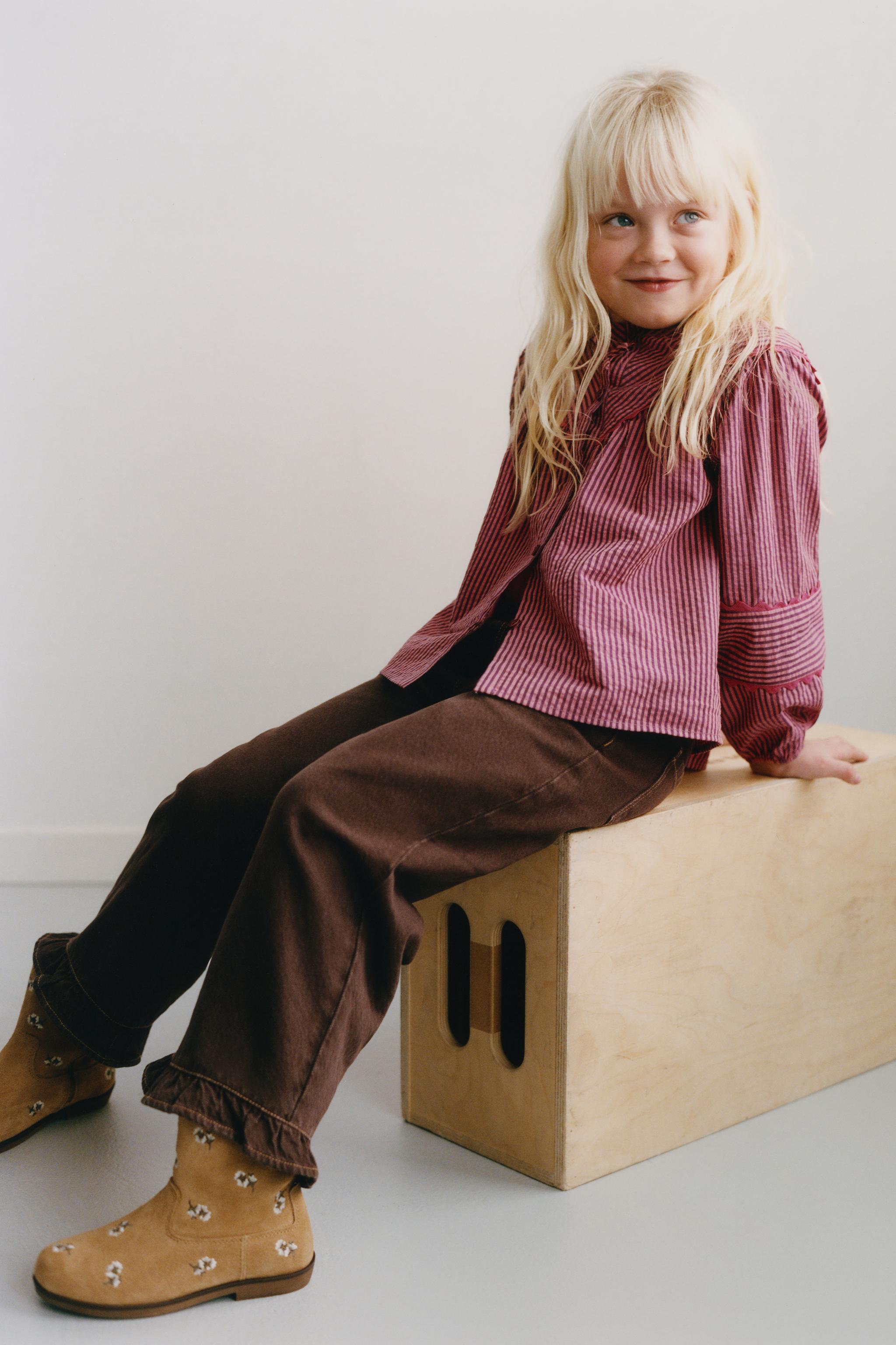 RUFFLED HEM TWILL PANTS